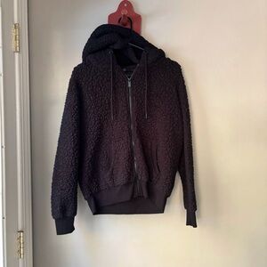 Andrew Marc Black Sherpa Zip Up Hooded Jacket S